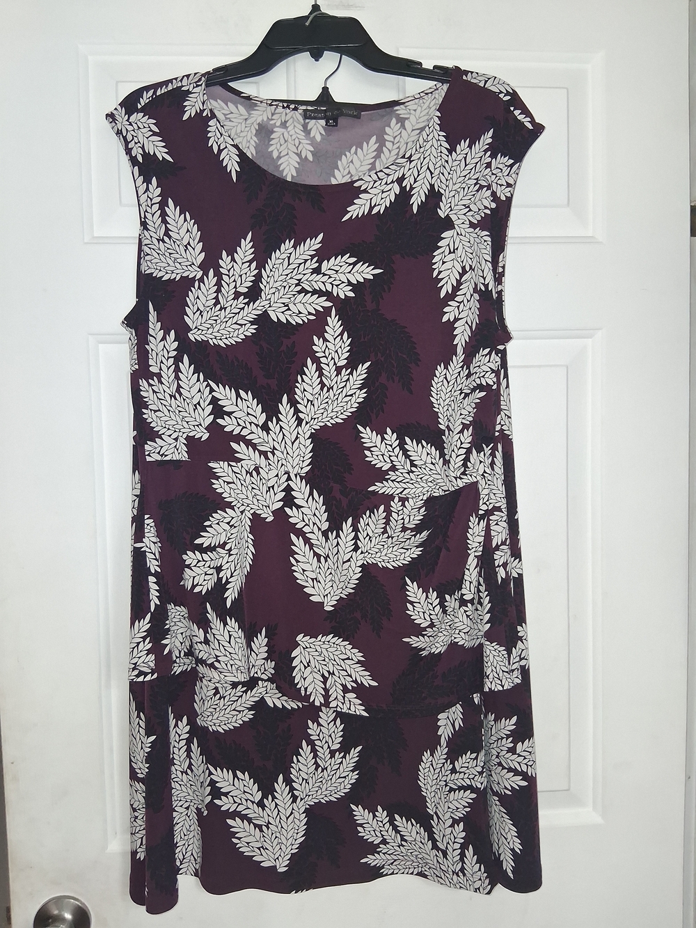 Preston & York Plum Floral Leaf Print Sleeveless Shift Dress L/XL
